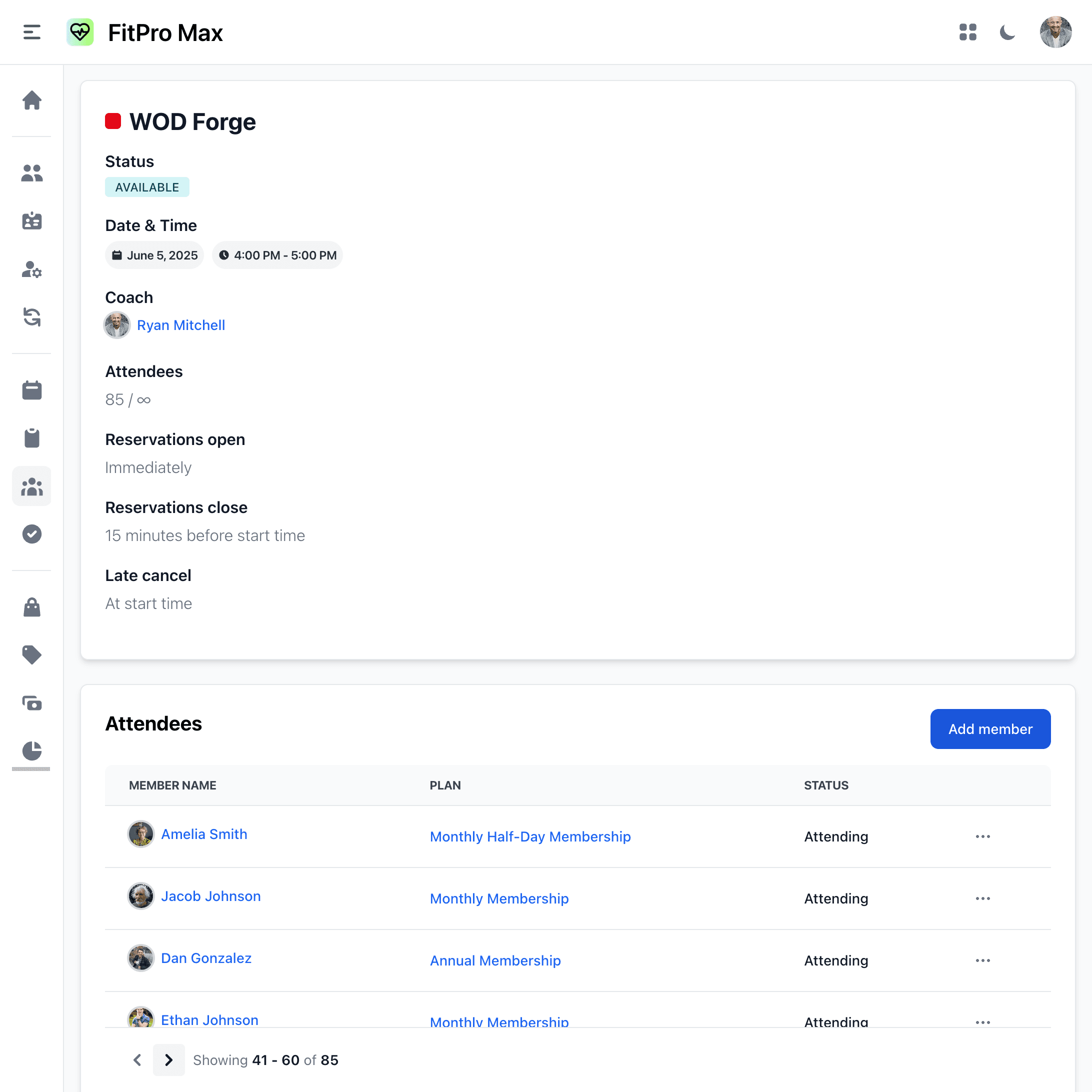 CrossFit class management screenshot