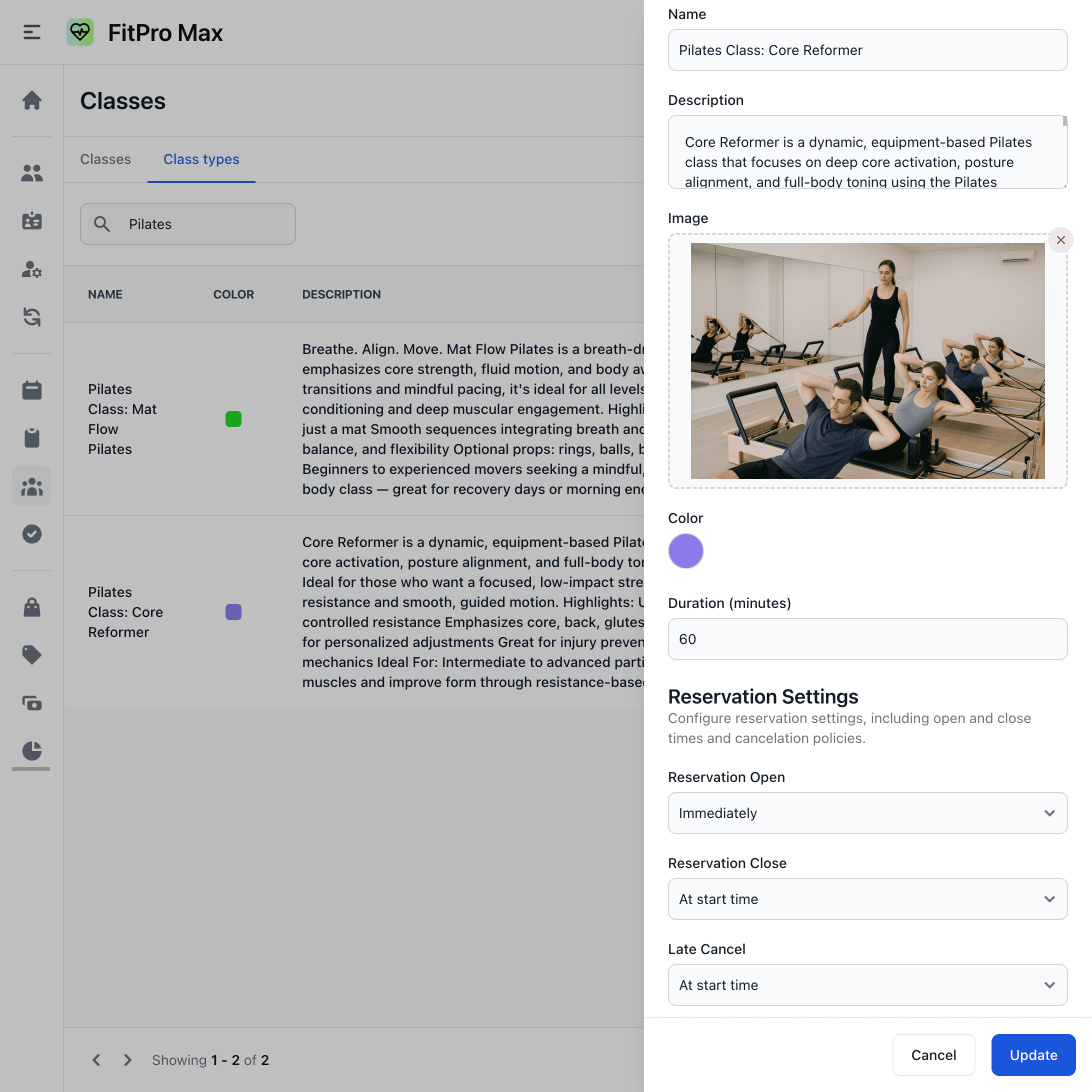 Yoga Class Management Screenshot