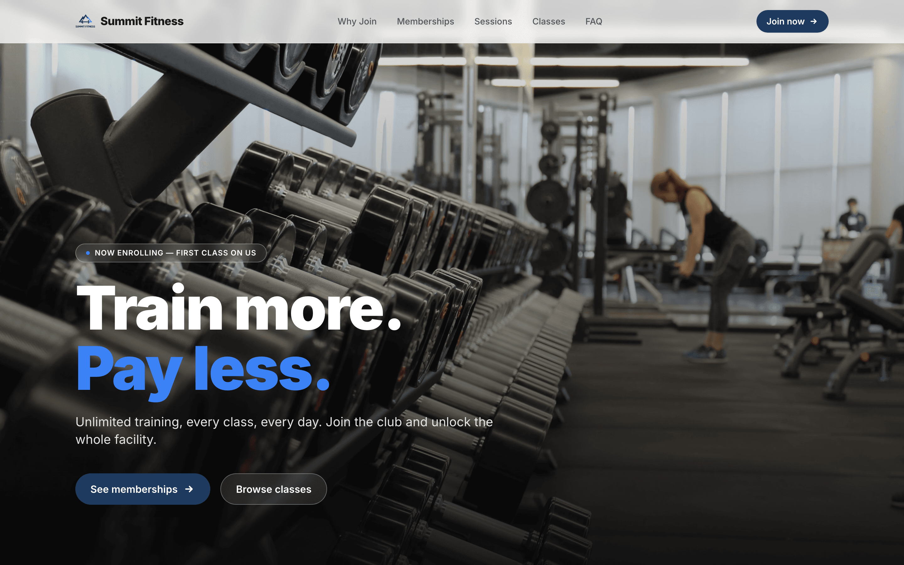 Gym website hero section with custom branding