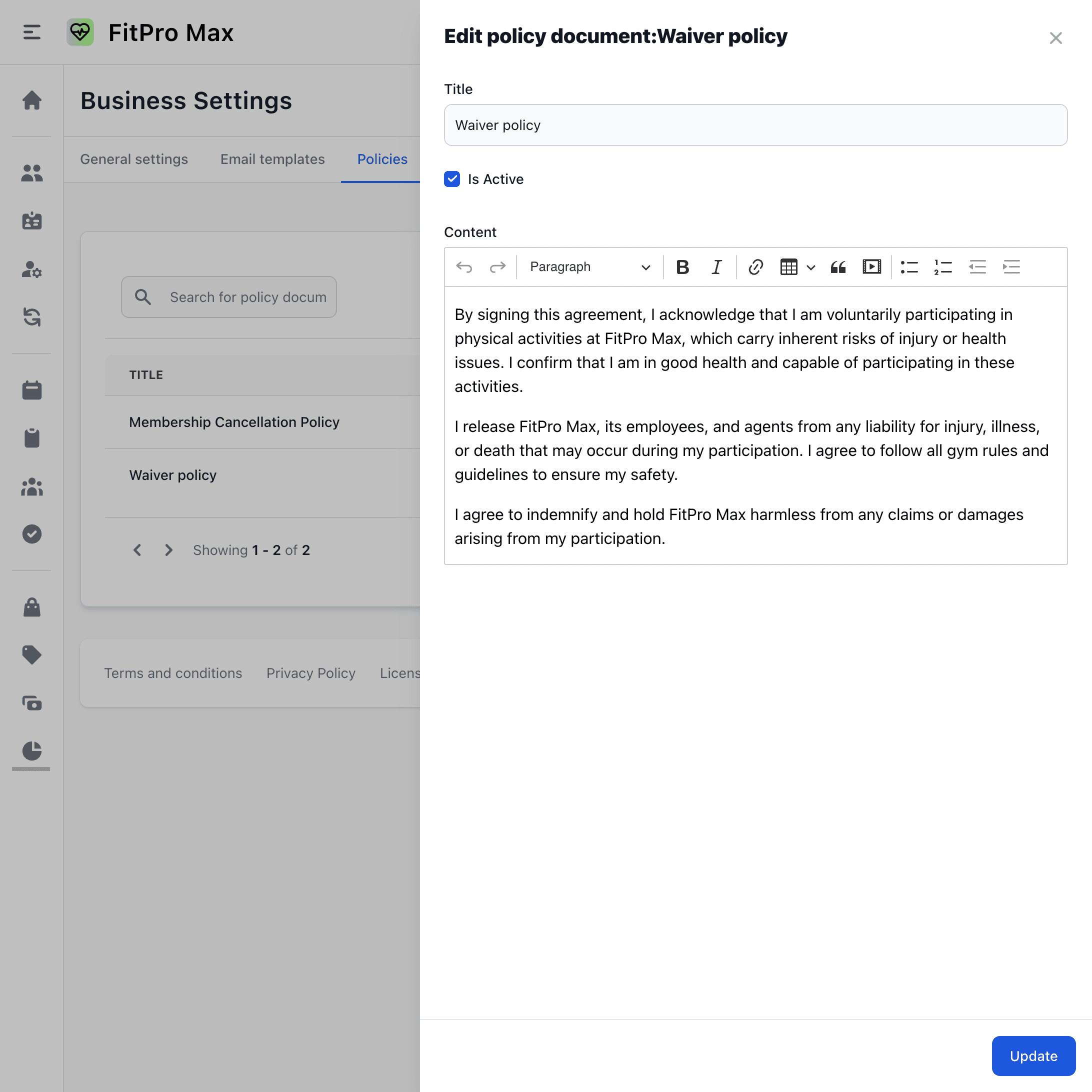 Screenshot of signed documents list on the web