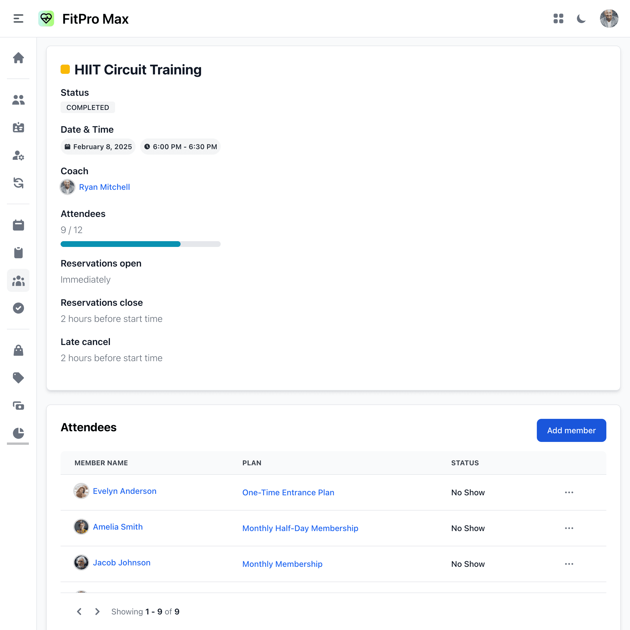 Web screenshot showing real-time class participants