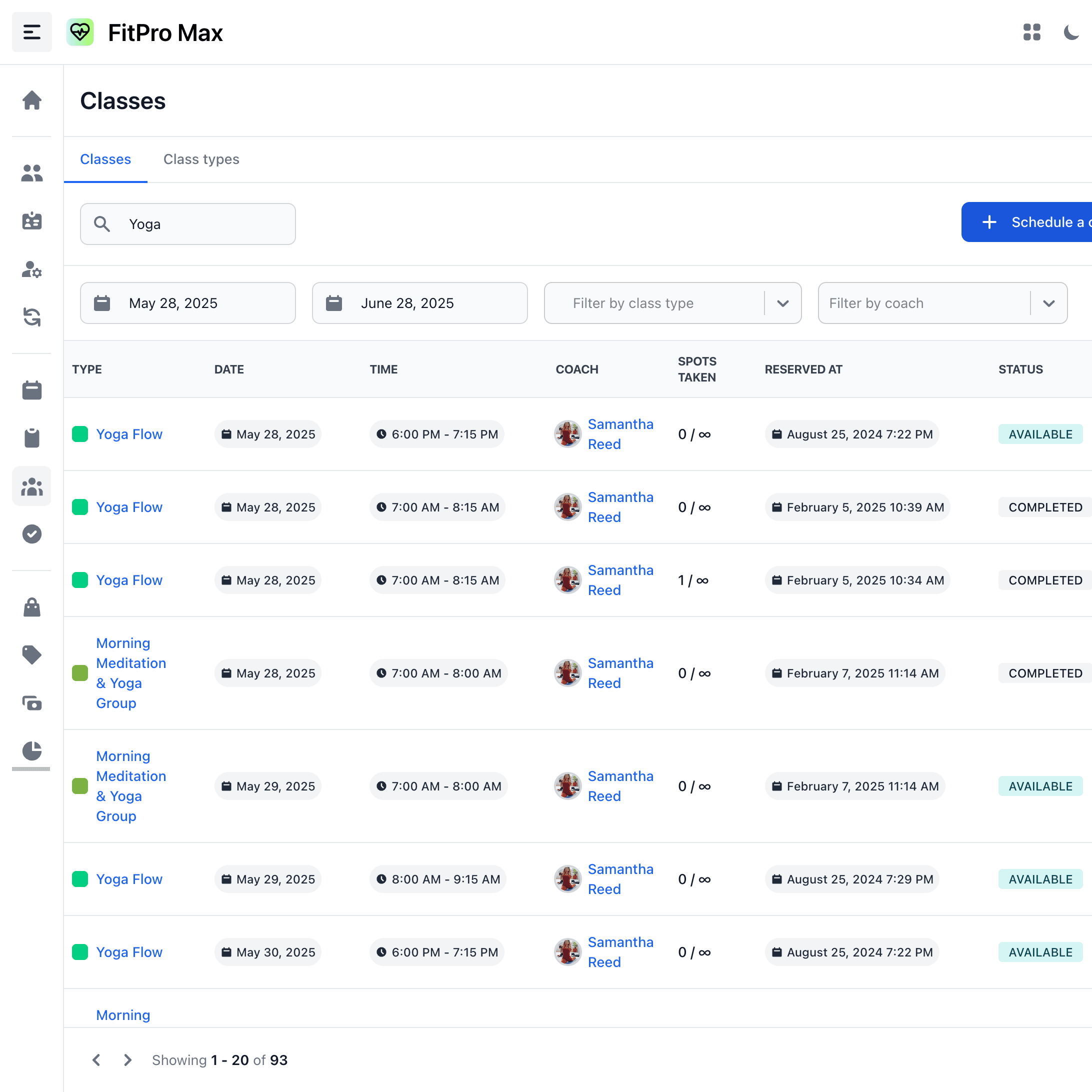 Yoga Class Management Screenshot Yoga Class Management Screenshot